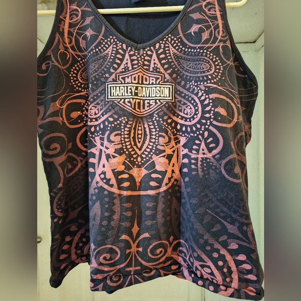 Harley-Davidson Black and Orange Tank Top